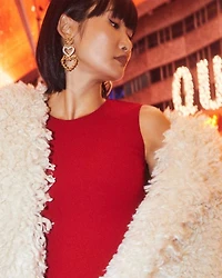 Ashton Gold Pearl Heart Statement Earrings in Freshwater Cultured Pearl