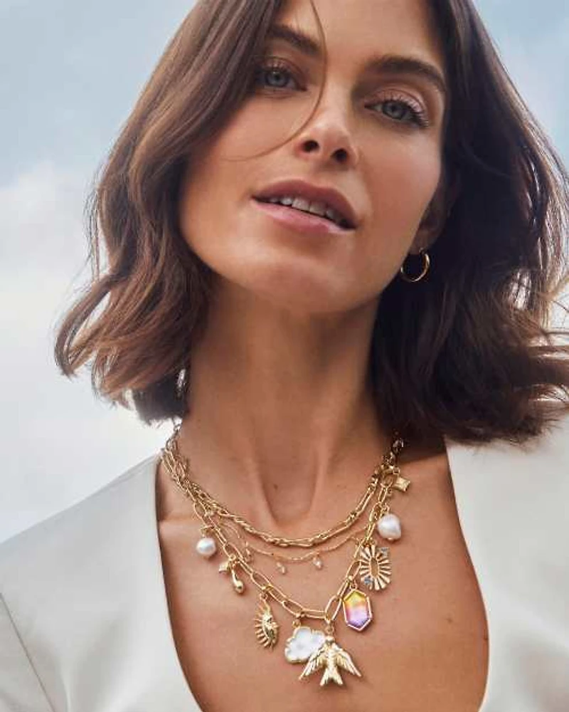 Melody Convertible Gold Statement Charm Necklace Freshwater Cultured Pearl