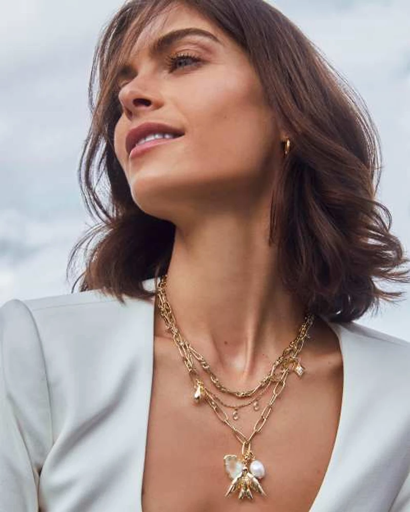 Melody Convertible Gold Statement Charm Necklace Freshwater Cultured Pearl