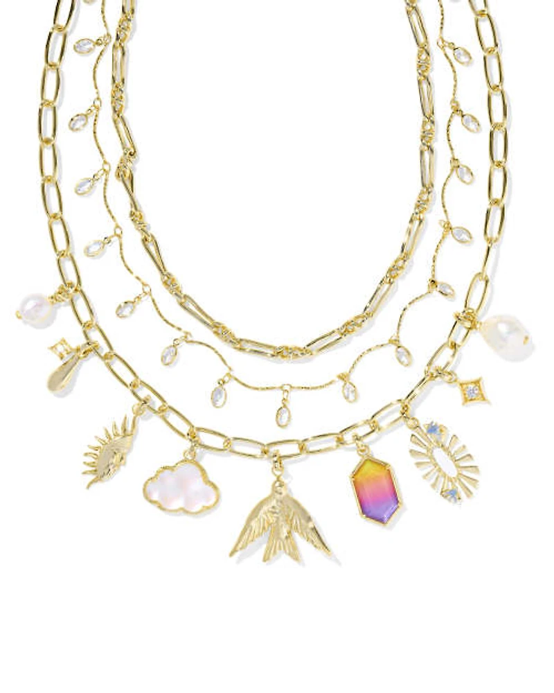 Melody Convertible Gold Statement Charm Necklace Freshwater Cultured Pearl