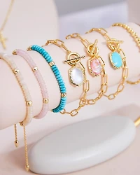 Deliah Gold Delicate Chain Bracelet in Variegated Turquoise Magnesite