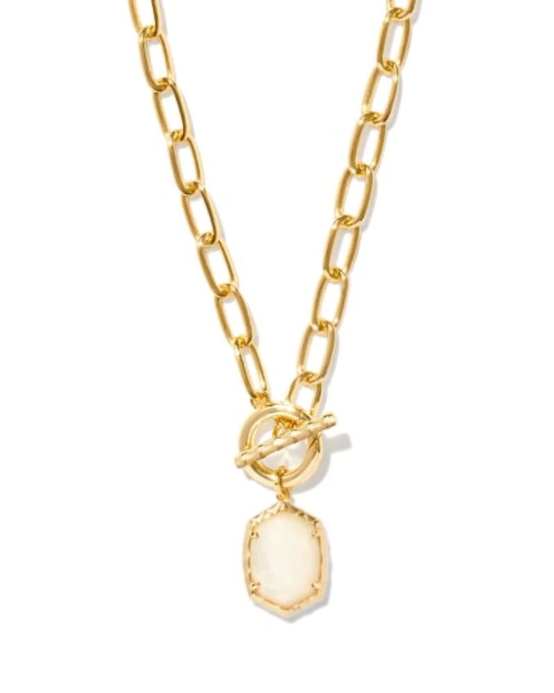 Daphne Convertible Gold Link and Chain Necklace Ivory Mother-of-Pearl