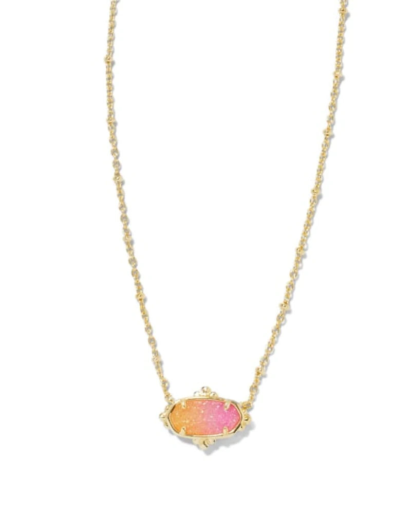 Elisa Gold Petal Framed Short Pendant Necklace Sunrise Ombre Drusy