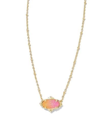 Elisa Gold Petal Framed Short Pendant Necklace Sunrise Ombre Drusy