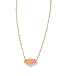 Elisa Gold Petal Framed Short Pendant Necklace Sunrise Ombre Drusy