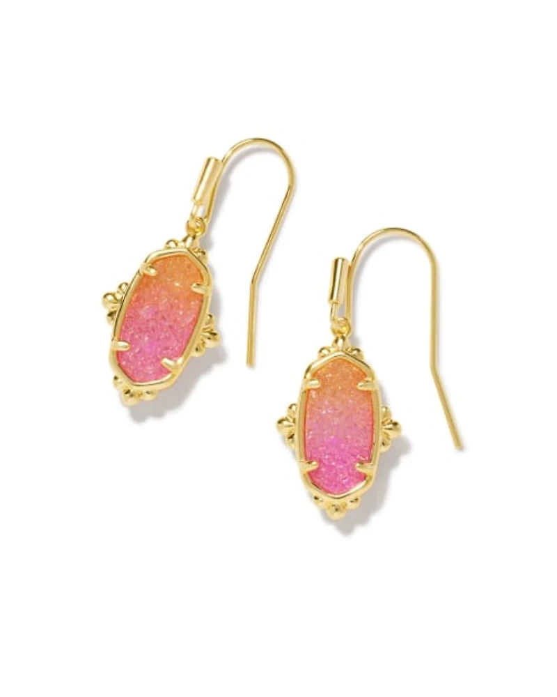 Lee Gold Petal Framed Drop Earrings Sunrise Ombre Drusy