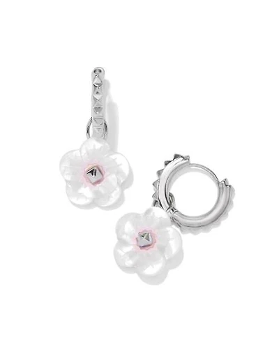 Deliah Convertible Silver Huggie Earrings in Iridescent Pink White Mix