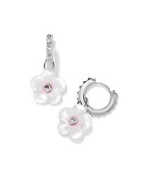 Deliah Convertible Silver Huggie Earrings in Iridescent Pink White Mix