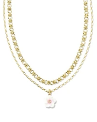 Deliah Gold Multi Strand Necklace Iridescent Pink White Mix