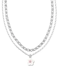 Deliah Silver Multi Strand Necklace in Iridescent Pink White Mix