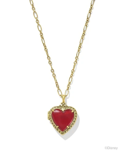 Disney | Kendra Scott Snow White Vintage Gold Locket Short Pendant Necklace in Royal Red Mother-of-Pearl