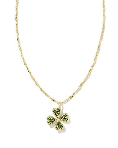Clover Gold Crystal Short Pendant Necklace Green