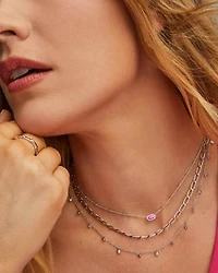 Mini Elisa Silver Satellite Short Pendant Necklace in Fuchsia Magnesite