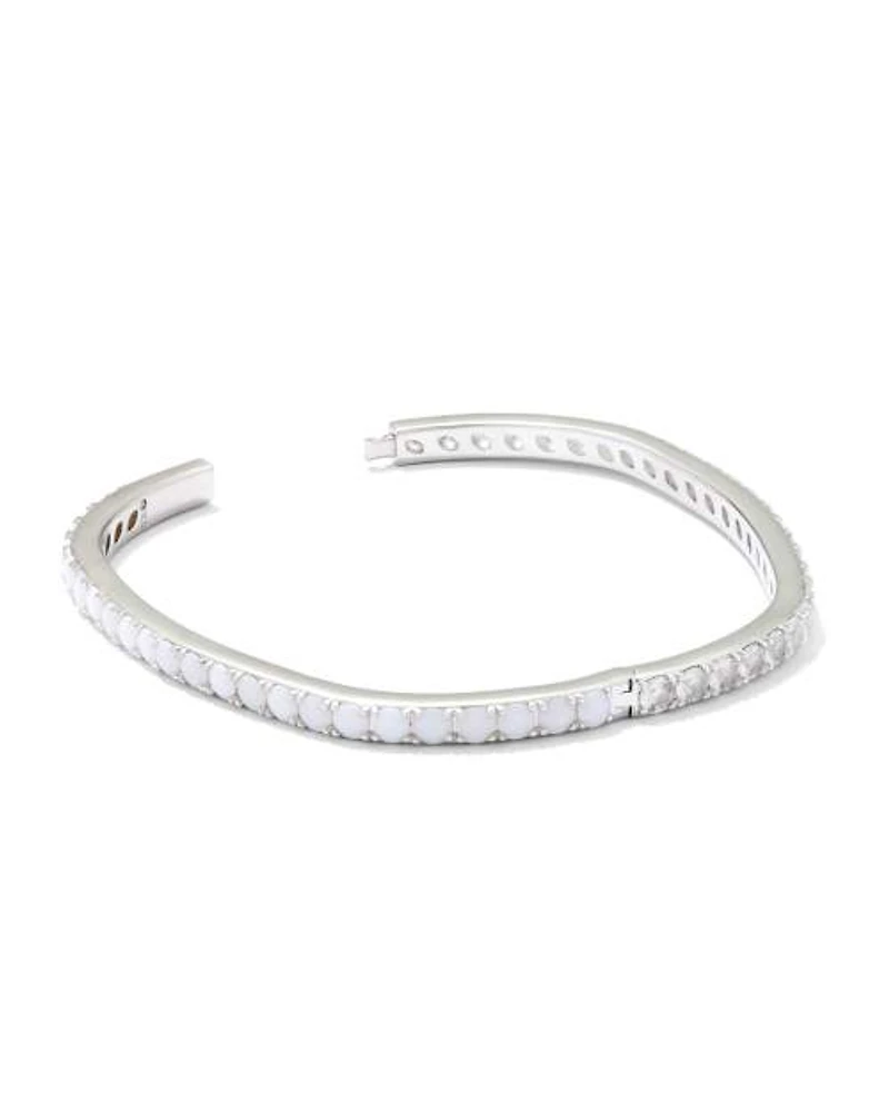 Chandler Silver Bangle Bracelet White Opalite Mix