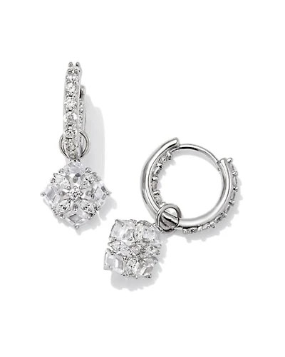 Dira Convertible Silver Crystal Huggie Earrings in White CZ