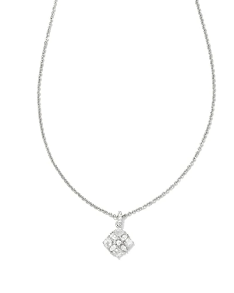 Dira Silver Crystal Short Pendant Necklace in White CZ