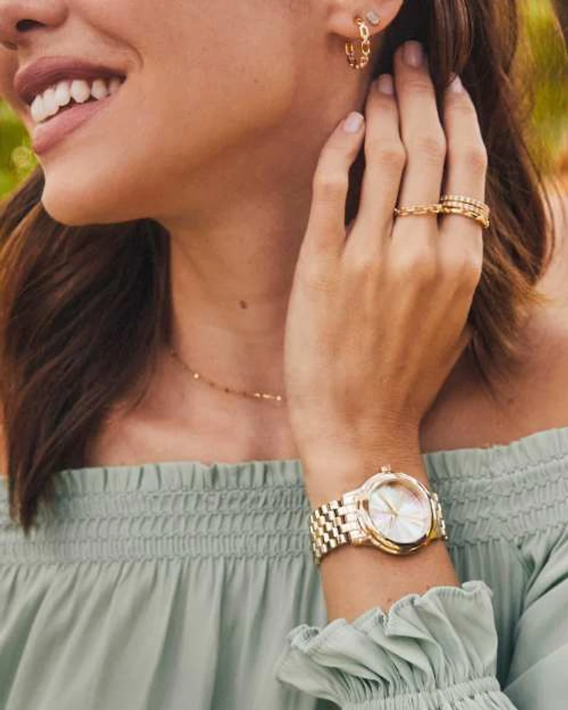 Alex Gold Tone Stainless Steel 35mm Watch Green Malachite