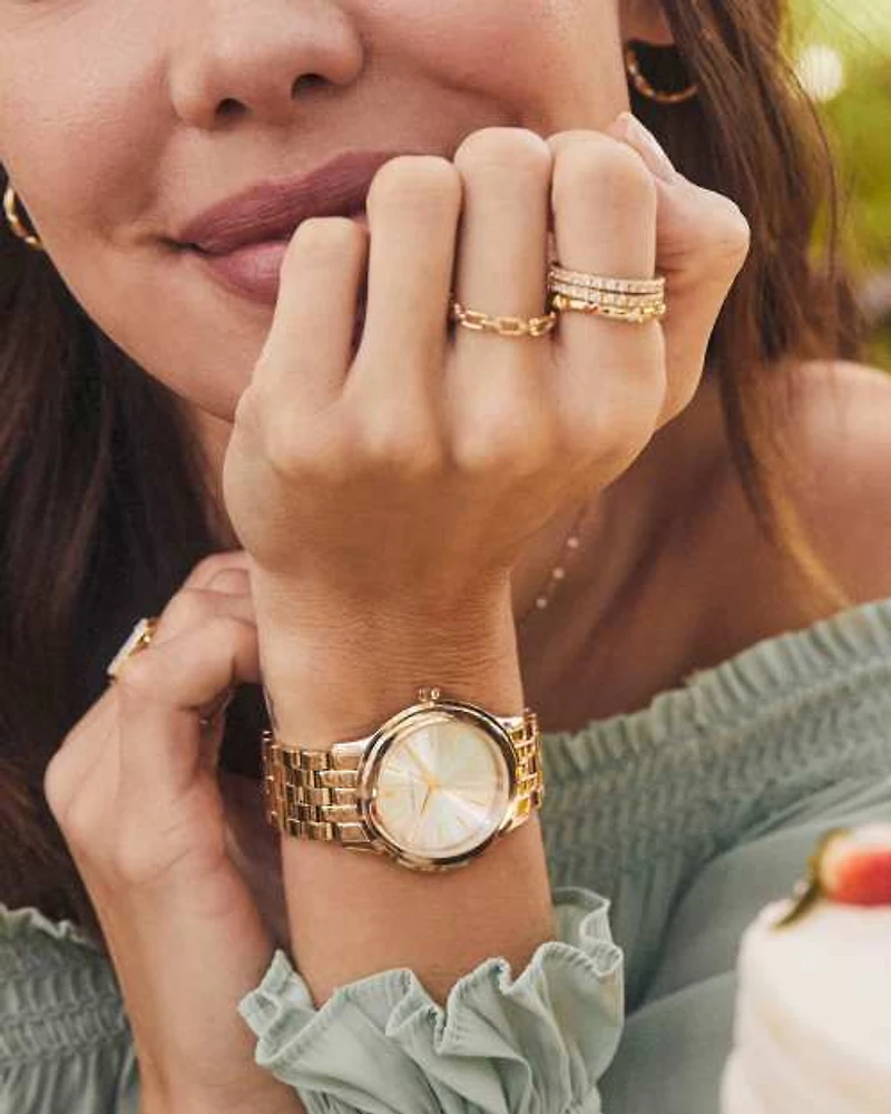 Alex Gold Tone Stainless Steel 35mm Watch Green Malachite