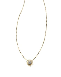 Tiny Sunburst 14k Yellow Gold Pendant Necklace in White Diamond