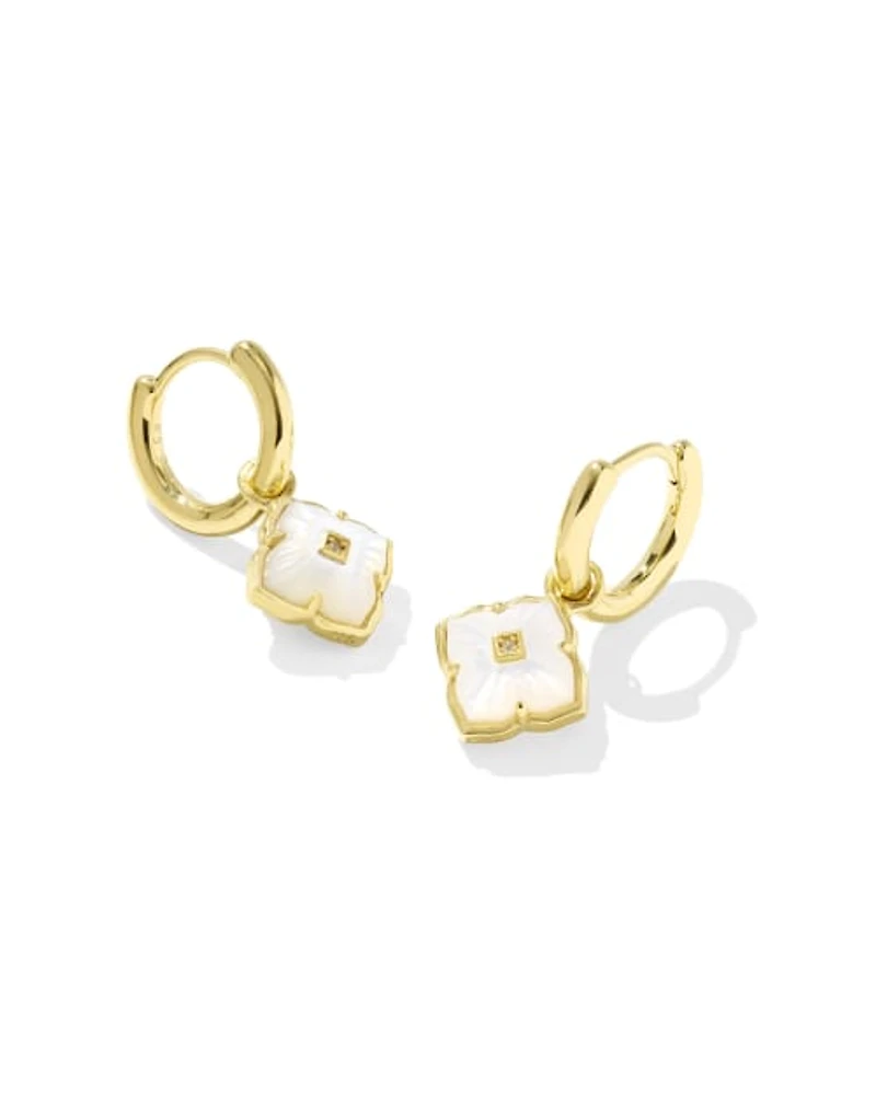 Dira 18k Gold Vermeil Carved Stone Huggie Earrings