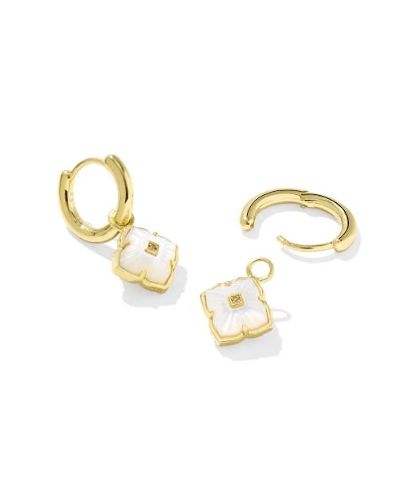 Dira 18k Gold Vermeil Carved Stone Huggie Earrings