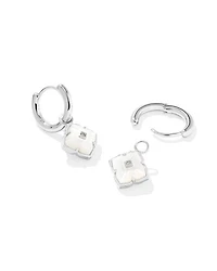Dira Sterling Silver Carved Stone Huggie Earrings