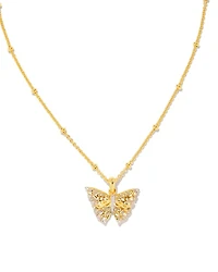Delicate Butterfly 18k Gold Vermeil Pendant Necklace White Sapphire