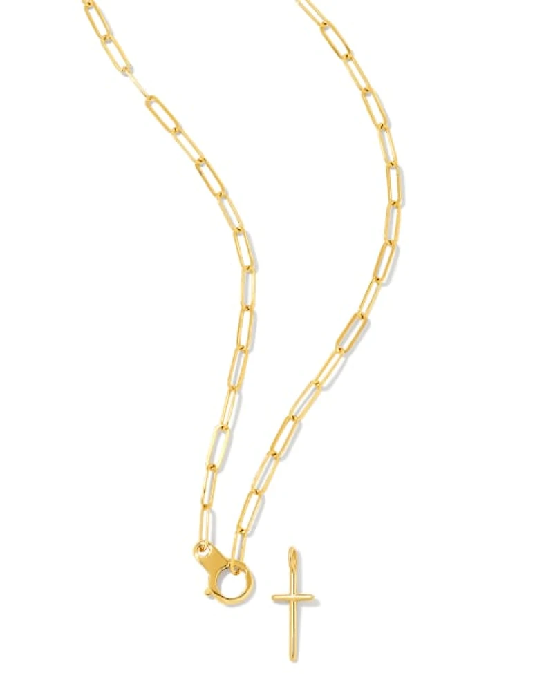 Paperclip Cross Charm Necklace in 18k Gold Vermeil