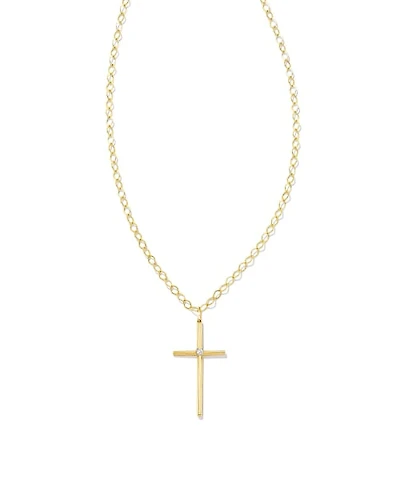Thin Cross 14k Yellow Gold Charm White Diamond