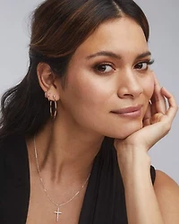 Medium Cross 14k White Gold Pendant Necklace in White Diamond