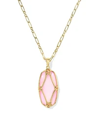 Elle Lattice Frame Gold Large Long Pendant Necklace