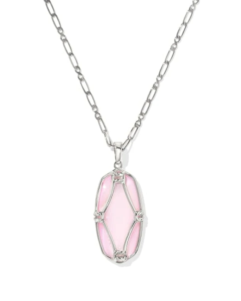 Elle Lattice Frame Silver Large Long Pendant Necklace