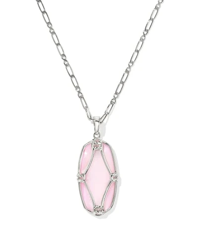 Elle Lattice Frame Silver Large Long Pendant Necklace