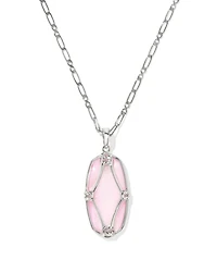 Elle Lattice Frame Silver Large Long Pendant Necklace