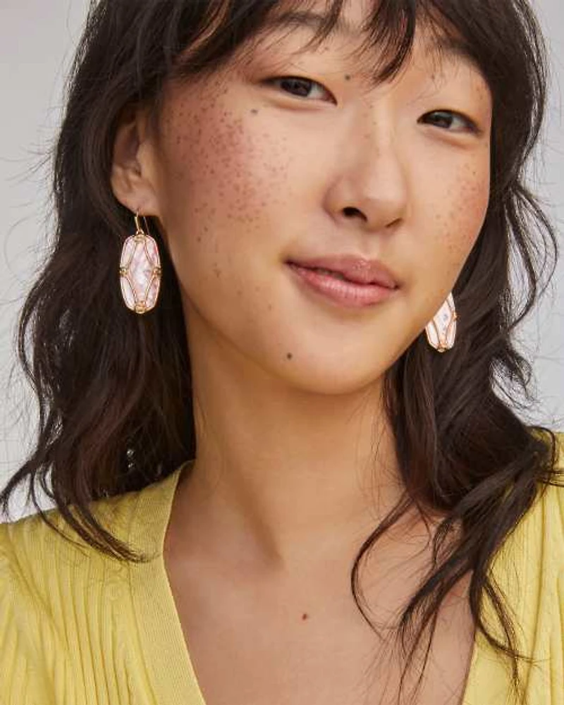 Elle Lattice Frame Gold Drop Earrings