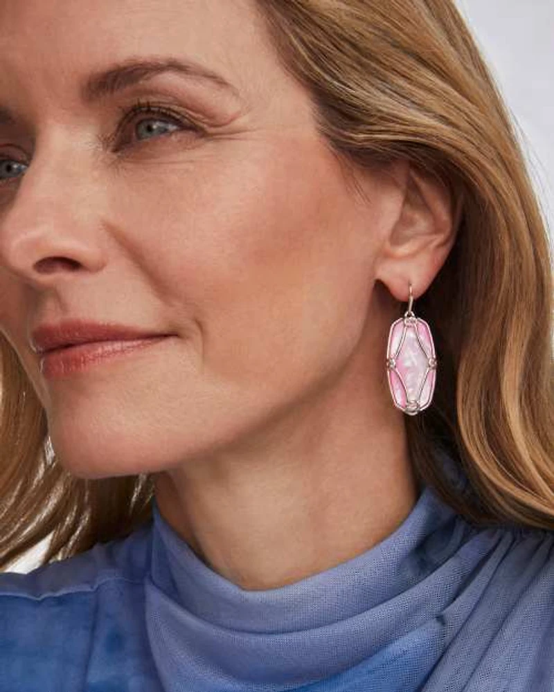 Elle Lattice Frame Silver Drop Earrings