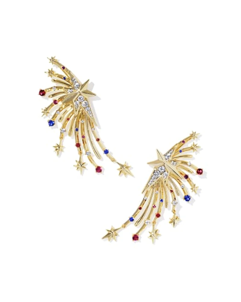 Firework Gold Statement Earrings Red White Blue Mix