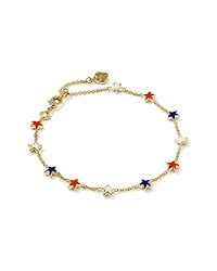 Sierra Gold Star Delicate Chain Bracelet in Red White Blue Mix