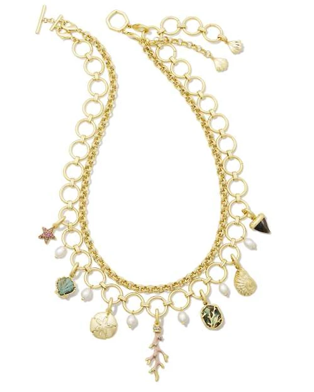Kendra Scott Brynne Convertible Gold Shell Charm Necklace in Multi