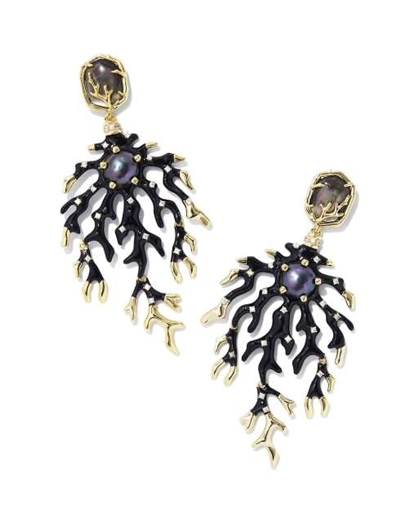 Shea Gold Statement Earrings Black Mix