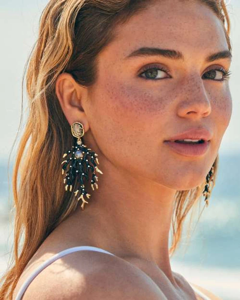 Shea Gold Statement Earrings Black Mix