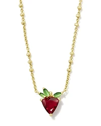 Strawberry Gold Short Pendant Necklace Dark Pink Crystal