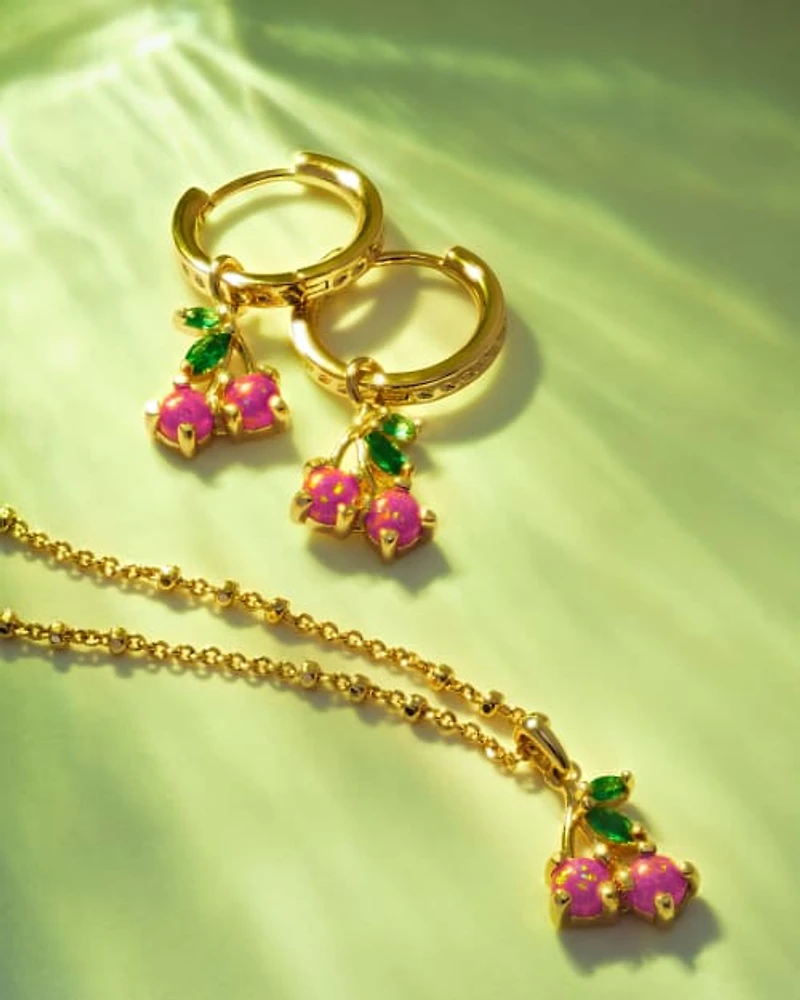 Cherry Gold Short Pendant Necklace Berry Lab Grown Opal
