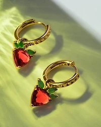 Strawberry Gold Huggie Earrings Dark Pink Crystal