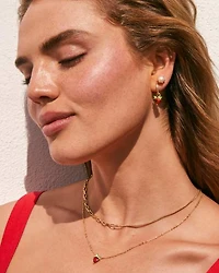 Strawberry Gold Short Pendant Necklace Dark Pink Crystal