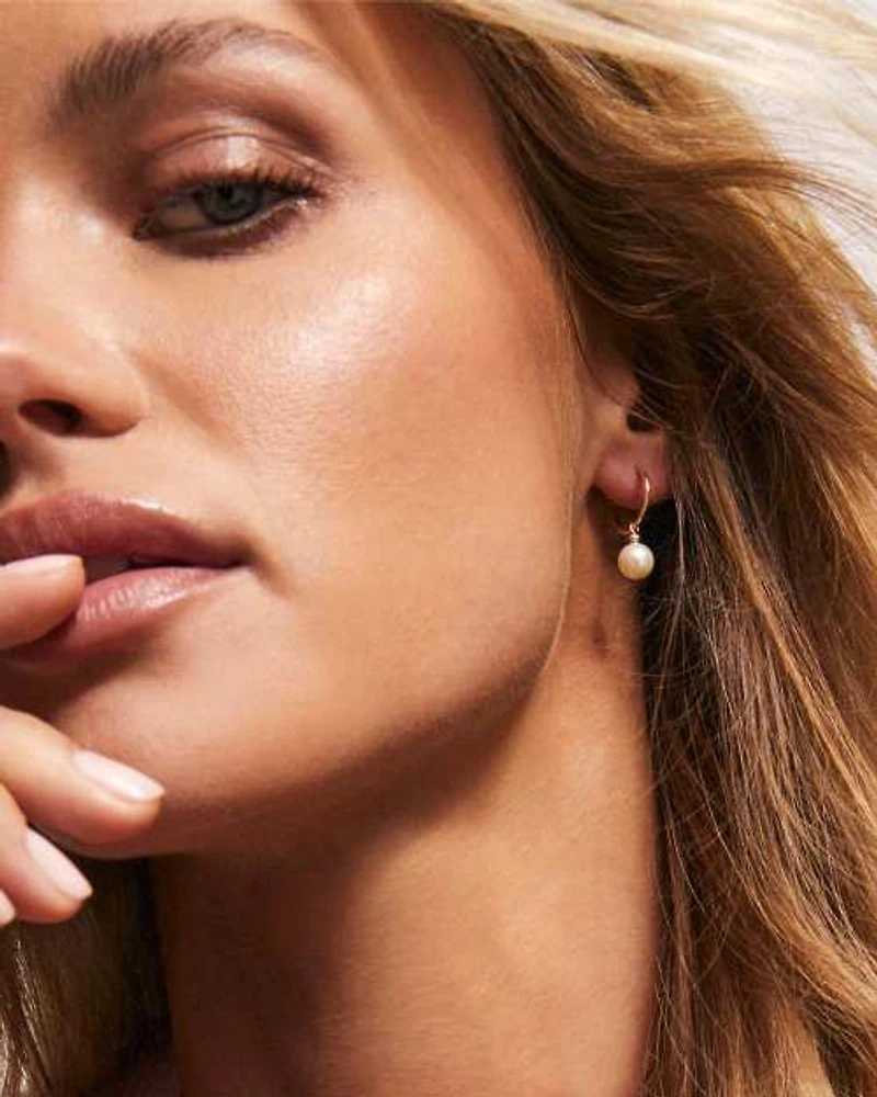 Hadleigh 14k White Gold Huggie Earrings Freshwater Cultured Pearl