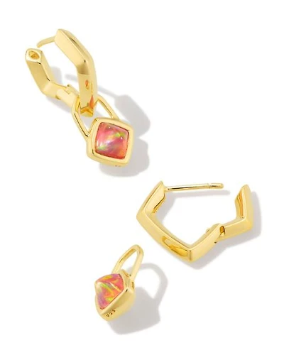 Greer Convertible 18k Gold Vermeil Huggie Earrings Peach Lab Grown Opal