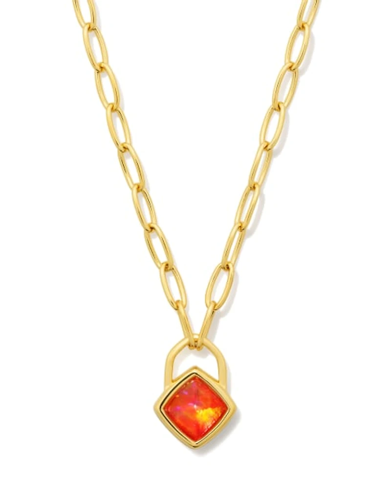 Greer 18k Gold Vermeil Paperclip Pendant Necklace Lab Grown Opal