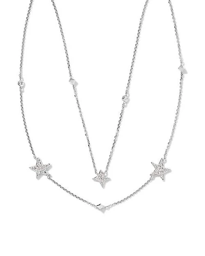 0.19 ct Star Cluster 14k White Gold Multi Strand Necklace in White Diamond