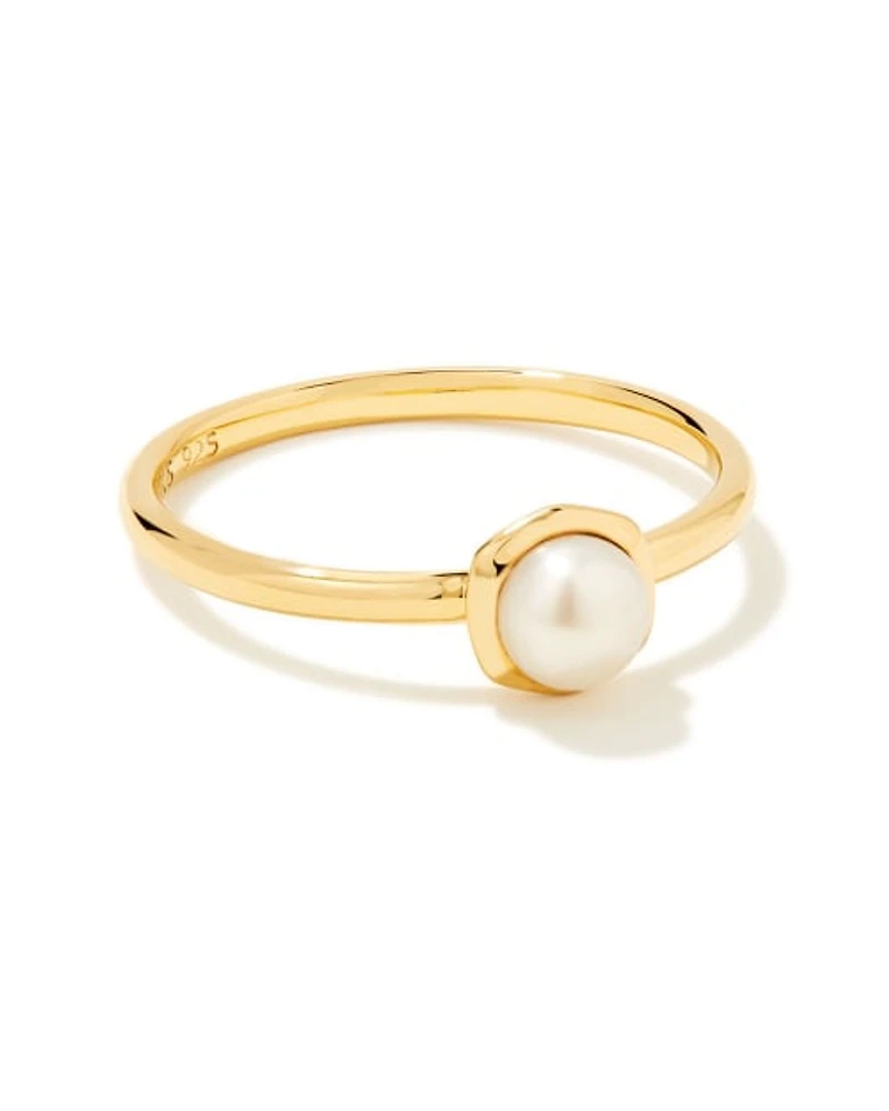 Davie Pearl 18k Gold Vermeil Band Ring Freshwater Cultured